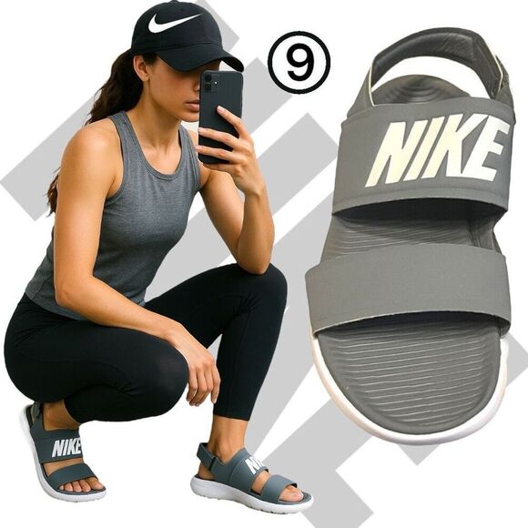 Nike Sandals TANJUN Women's 9 Open Toe Lightweight Grey Adjustable Performance - Picture 1 of 7